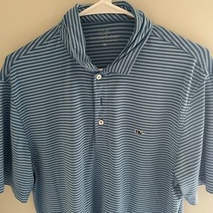 Vineyard, vines performance polo. Blue and white striped size medium golf polo
